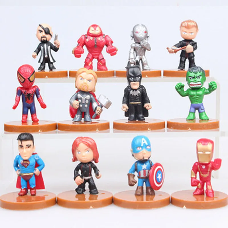

12Pcs/set Avengers: Endgame Superhero Q Version Captain America Black Widow Hulkbuster MK44 PVC Action Figure Toy OPP 4CM Z1770