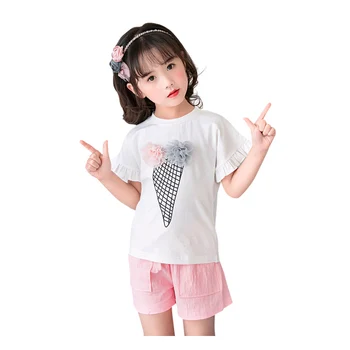 

2018 Brand Girls Print Summer Style T-shirt Shorts 2pcs Kid School Cute Princess Clothes Set Child Sport Clothes Set Hot