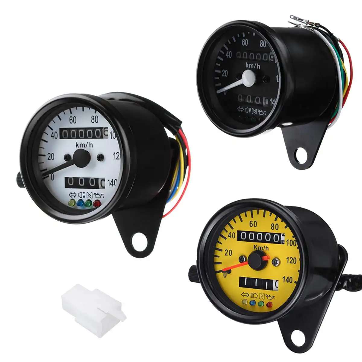 Universal Motorcycle LED Backlight Dual Odometer KM/H Speedometer Gauge Retro Vintage Tachometer