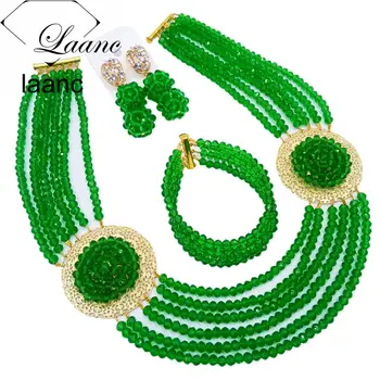 

Latest Fashion Green Nigerian Beaded Jewelry Set African Wedding Beads Necklace Bridal Jewelry Sets PHDS011