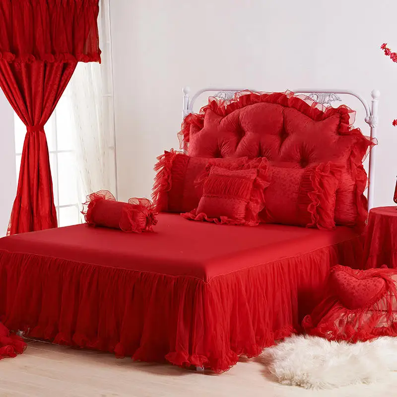 Красный, розовый, фиолетовый, принцесса, корейский стиль, кружевной комплект постельного белья, Роскошная Королева, король, простыня, пододеяльник, постельный комплект, постельное белье, parure de lit