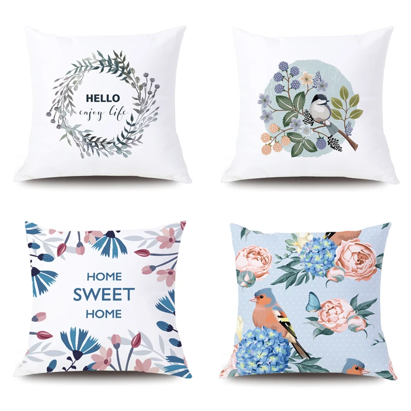 

Nordic Bird Flowers Pillow Case Sleeping Comfortable Pillow Soft Plants Pattern Children Cover Home Soft Seat Pillow Case Set