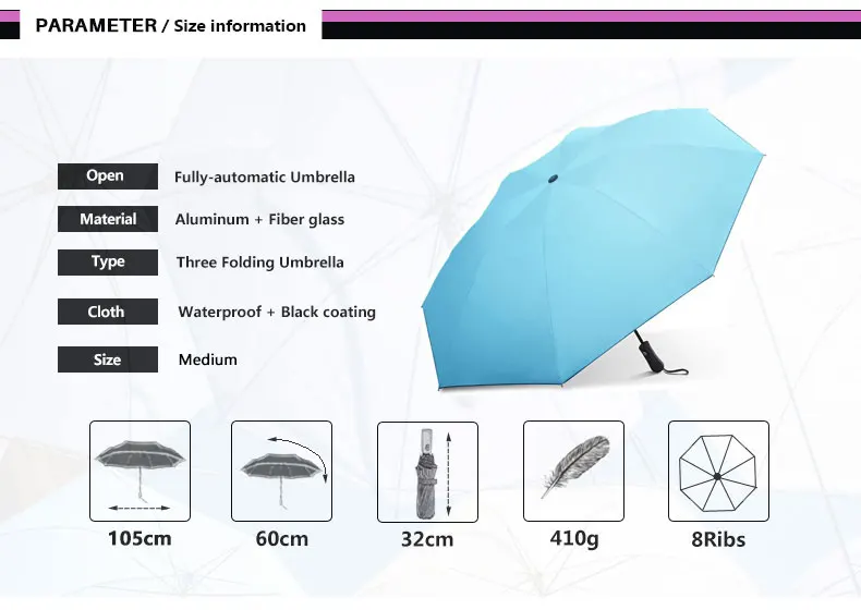 Зонт от дождя с обратным ходом, Женский автоматический зонт с черным покрытием, защита от ультрафиолета, женский зонт для мужчин, 3 складной солнечный автоматический деловой зонт