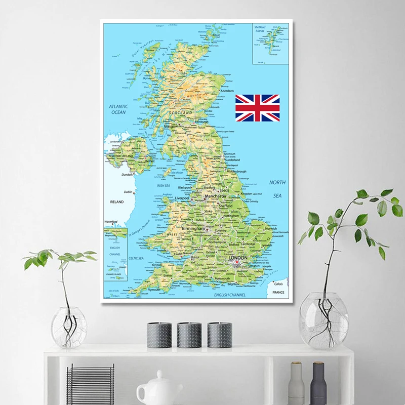 United Kingdom Map Poster Size Wall Decoration Large Map of The United Kingdom 54x80cm Waterproof and tear-resistant