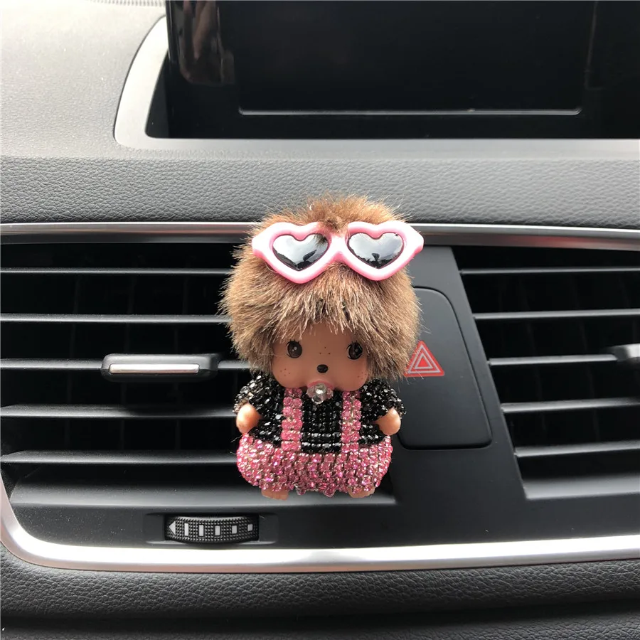 

NEW Rhinestone Car Perfume Outlet Perfume Clip Lady Car Air Cleaner Cute Little Monkey Styling Solid Perfume car air freshener