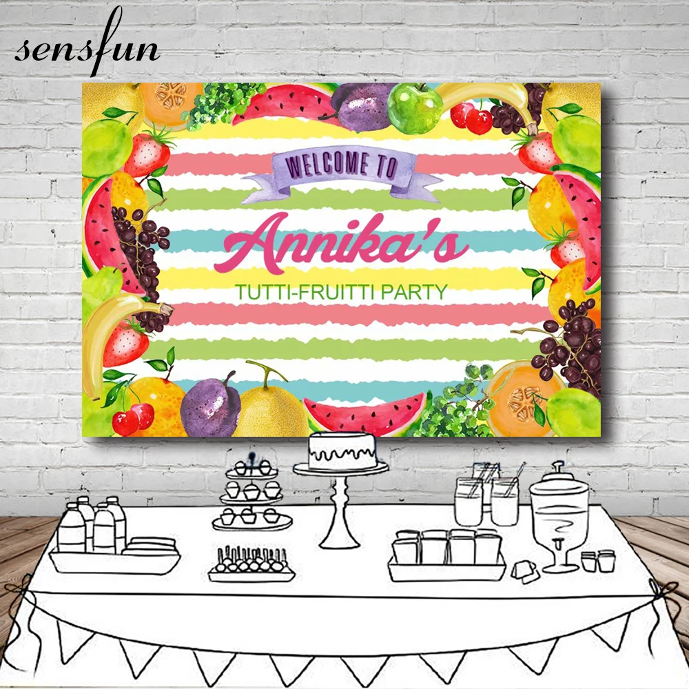 

Sensfun Tutti Fruit Party Backdrop Watermelon Strawberry Grape Orange Banana Pear Summer Birthday Photography Backgrounds