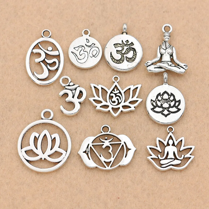 10PCS Tibetan Silver OM Symbol Charms Pendant Bracelet Necklace Beads Crafts