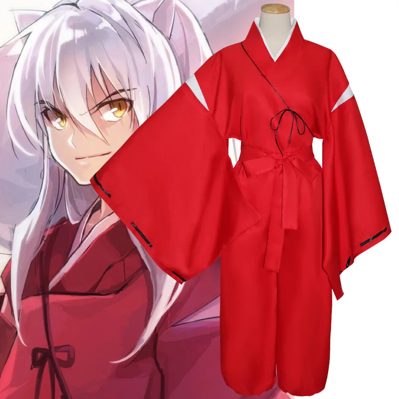 Аниме Inuyasha Косплей Костюм Полный комплект Кимоно костюмы на Хэллоуин (топ + брюки