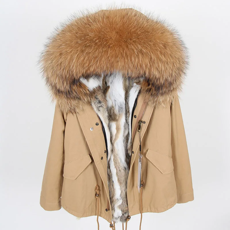 Новинка года зимние куртки енота меховой воротник кролик Мех животных теплая парка пальто для женщин