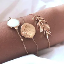 3 шт./компл. классические листья круглый самоцвет нерегулярные золотые цепи многослойный браслет набор женский ретро Очаровательная одежда аксессуары