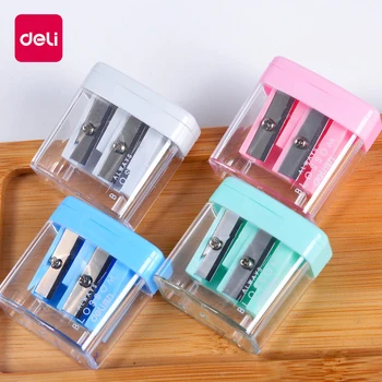 

Deli 1pcs Double Holes Plastic Pencil Sharpeners Candy Color Transparent Standard Pencil Cutting Machine 0576 Office Supplies