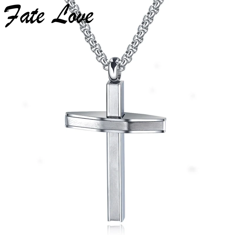 Fate Love Trendy Cross Necklace Men Jewelry Collares Stainless Steel Pendants Necklaces Box Chain Colar 2019 Mens Jewellery Gift | Украшения