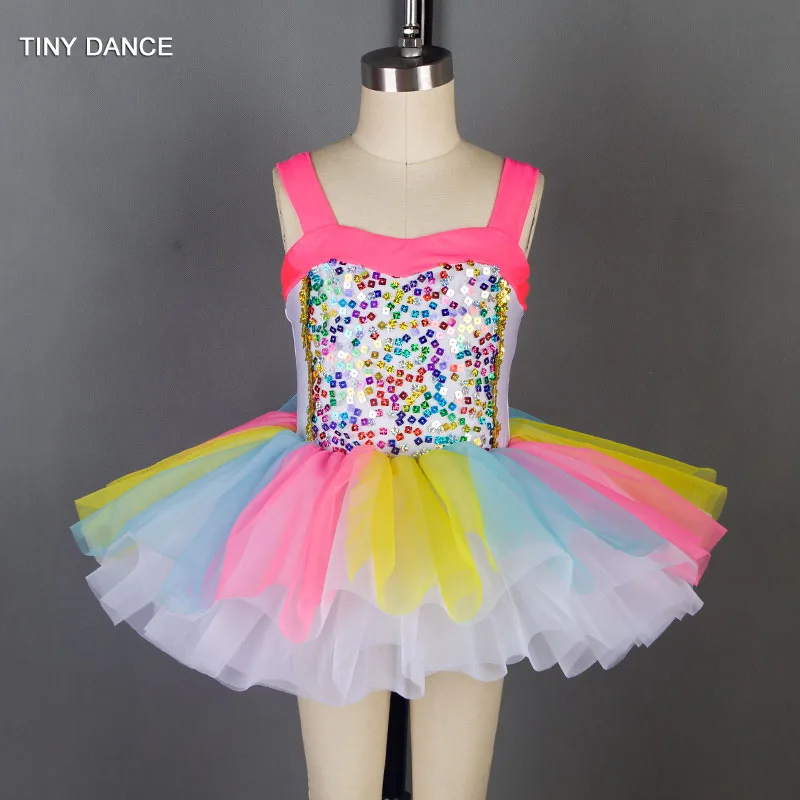 

Girls Mixed Color Sequin Dress Ballet Dance Tutu Performance Dancing Dresses 6 Sizes Available 19015