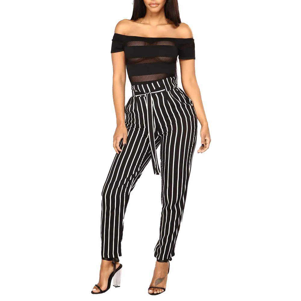 high waisted striped trousers