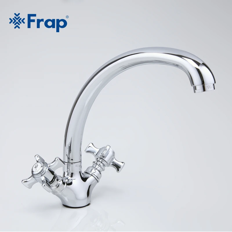 Online Frap 1 Juego de alta calidad de aleación de Zinc grifo de cocina sólido de doble mango torniira mezclador de agua fría y caliente 360 giratorio F4224
