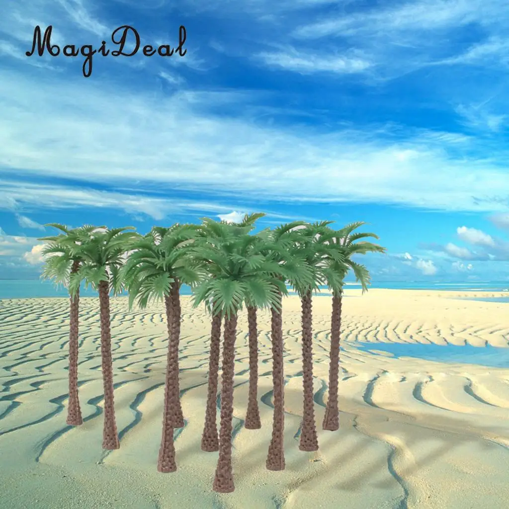 10Pcs Green Plastic Model Trees Artificial Palm Trees Rainforest Beach Sea Scenery Layout Landscape Toys for Children 1:65 14cm