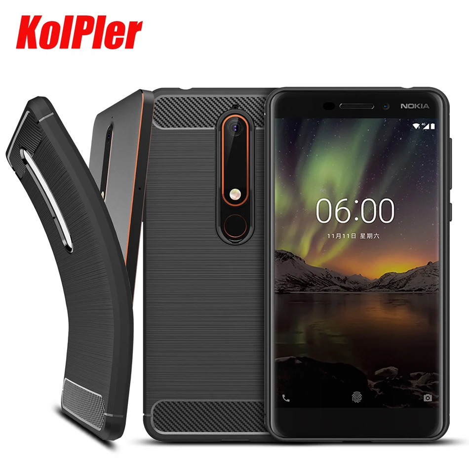 cheap KOLPLER Case For Nokia 6 2018 Environmental Carbon Fiber Texture Brush Pattern Soft TPU Silicone Phone Cover For Nokia 6 2018