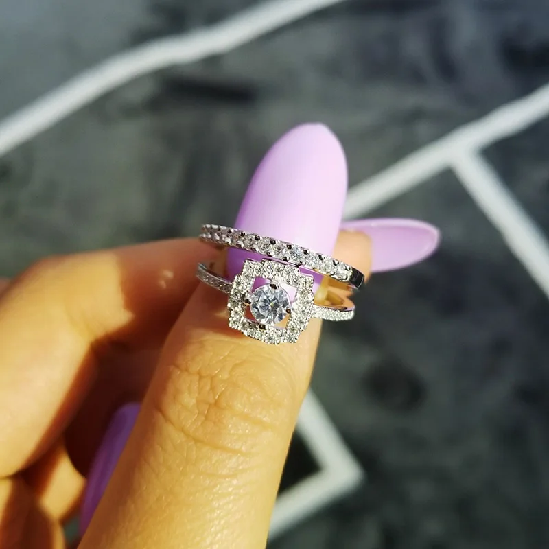 Moonso 925 Sterling Silver Rings for Women Wedding Ring Pair Engagement Bridal Ring Set Jewelry 2019 new R780