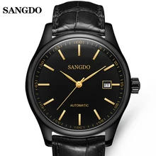 Роскошные SANGDO смотреть черный цвет, для мужчин из нержавеющей стали, автоматические механические водонепроницаемые наручные часы календарь Relógio мужской