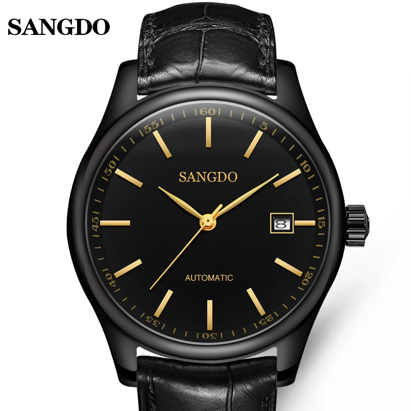 

Luxury SANGDO watch men black Stainless steel Automatic mechanical waterproof calendar wristwatch relogio masculine