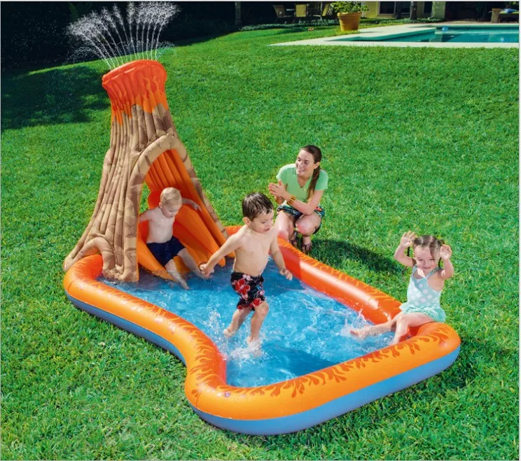 Mini swimming inflatable Volcanic fountain with water slide indoor wave ball pool (2)