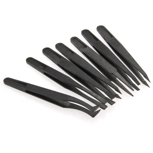 

LIXF HOT 7 x Tweezers Set Antistatic Hard Plastic Repair Tool Black