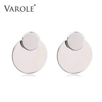 

VAROLE Double Circle Earrings Matte Gold color Ear Earings Steel Stud Earrings For Women Stud Earring Jewelry Oorbellen Brincos