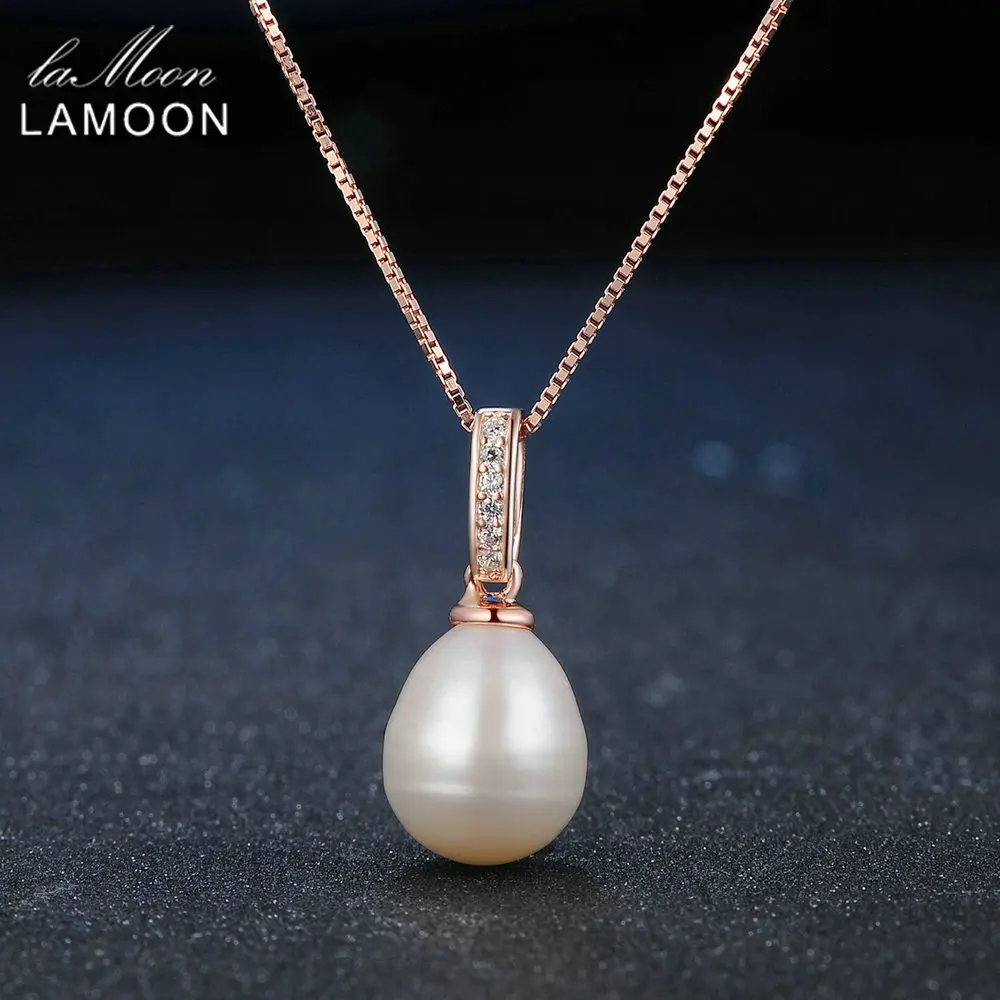 Lamoon Bijouterie 8mm 100% Natural Freshwater Pearl 925 sterling-silver-jewelry Pendant Necklace For Women Fine Jewelry NI047