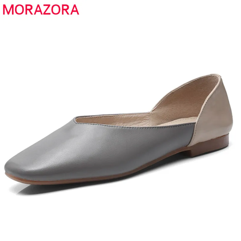 

MORAZORA 2019 top quality genuine leather flat shoes woman mixed colors shallow summer shoes elegant Office ladies Single shoes