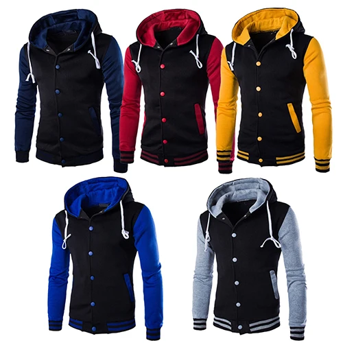 

Men's Spring Warm Baseball Hoodie Patchwork Casual Pullover Top Sweatshirt