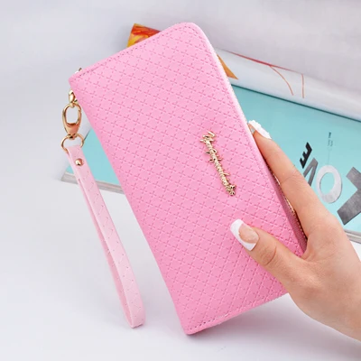 Bokinslon, Дамский кошелек на молнии, большой емкости, практичный кошелек для рук, Женский кошелек из искусственной кожи, Модный женский длинный кошелек - Цвет: Pink