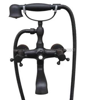

Bathtub Faucets Black brass Wall Mounted Bathroom Bath Shower Faucets Brass Brushed Bathtub Faucet With Hand Shower Ktf606