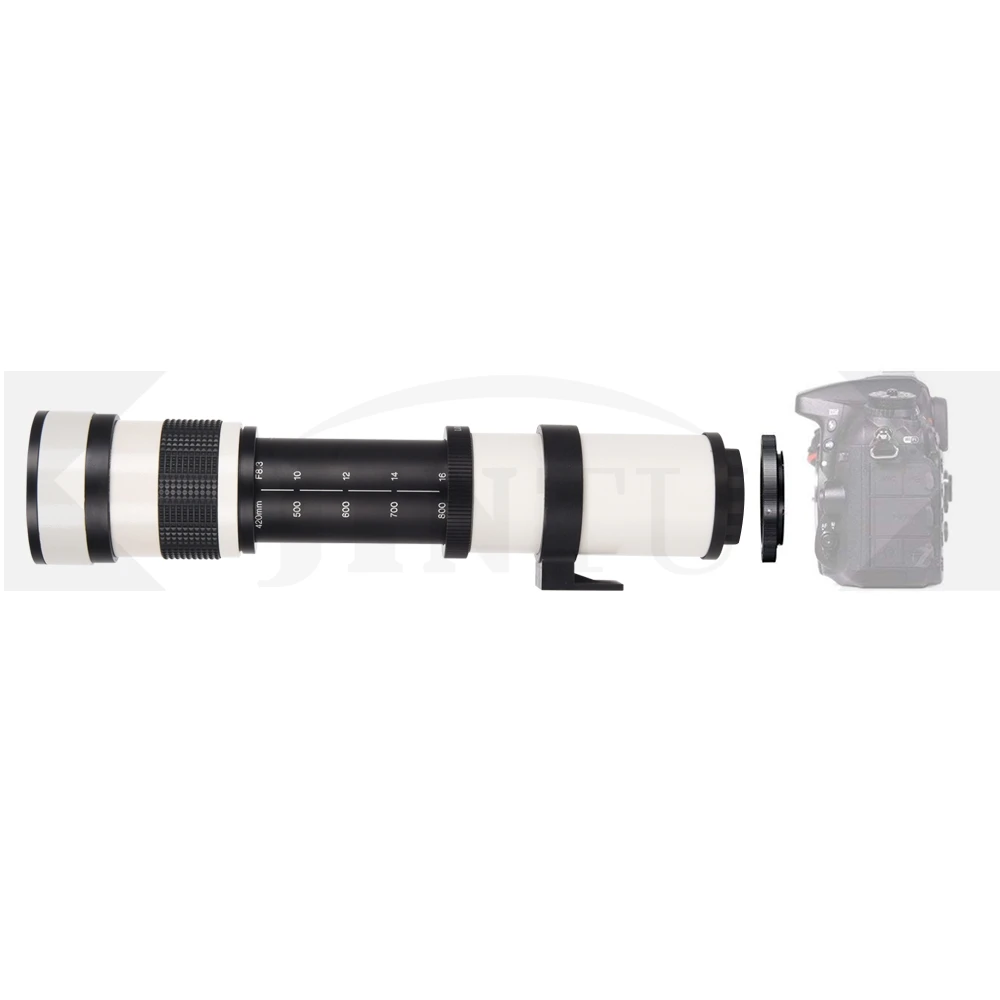 JINTU White 420-800mm Telephoto Lens +2x teleconverter 420-1600mm for Nikon  D40 D60 D3500 D3100 D3200 D3300 D3400 D5500 D5600 D4