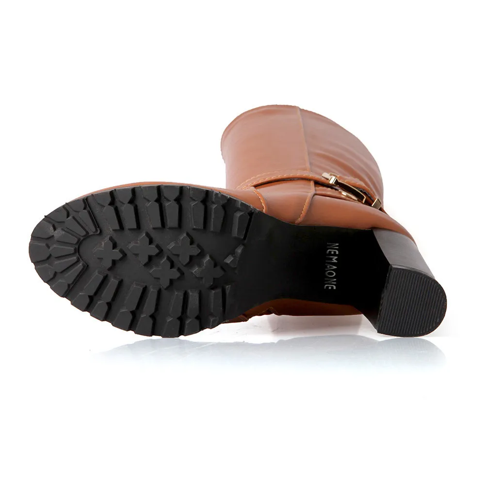 NEMAONE/осенне-зимние женские ботинки на платформе; сапоги до колена на квадратном каблуке; Женская обувь в байкерском стиле; размеры 34-43