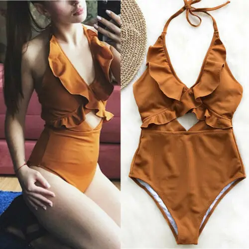

Women One Piece Bathing Ruffles Monokini Push Up Padded Bikini Swimsuit Swimwear One Piece Suits