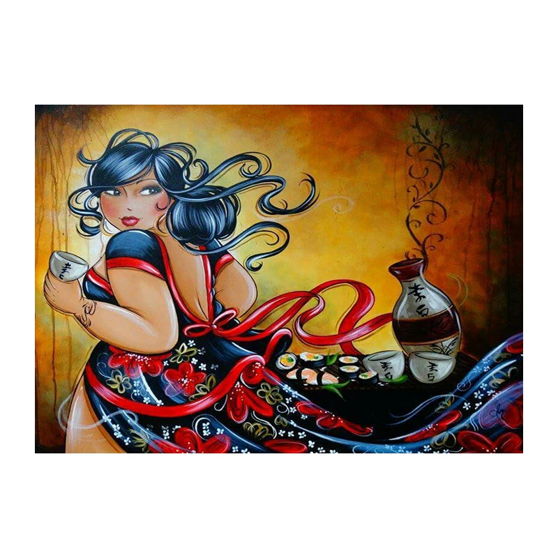 

5D Square Diamond Painting Sexy Women Cross Stitch Diamond Embroidery Fat Lady Kimono Full Round Diamond Mosaic Rhinestones YN