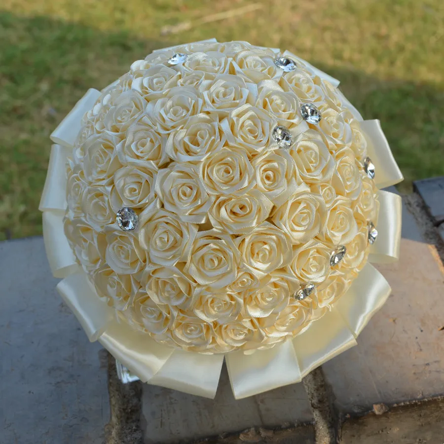 

Surprise Handmade Wedding flowers Beige Bridesmaid Bridal Bouquets artificial Rose Crystal Wedding Bouquet De Mariage Mariée