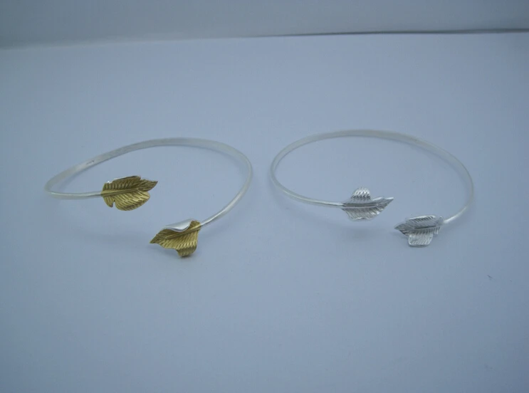 

Personality design one of a kind 925 sterling silver bangles apricot leaf brushed silver design handmade fashion (BLY)