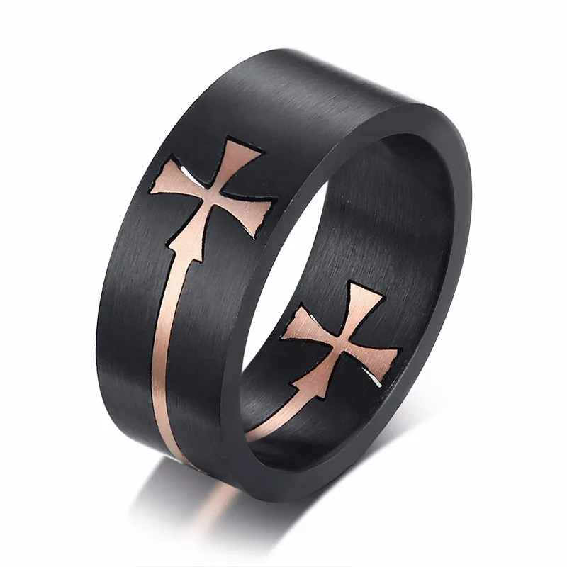 Мужские Съемные рыцарские крест тамплиеров, два тона, нержавеющая сталь, обручальное кольцо, кольца для большого пальца, мужские ювелирные изделия - Цвет основного камня: ROSE GOLD