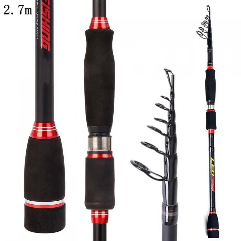 2.7m 40T Carbon Lure Fishing Spinning Rod Matt Black H Hardness 6 Section Telescopic Ultra Light Travel Pole | Спорт и развлечения