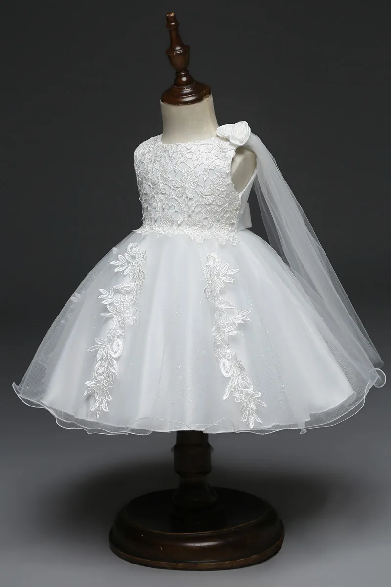Baby Dresses White Flower Lace 1st Year Birthday Infant Outfits Newborn Princess Party Wedding Christening Dress For Baby Girl (2)