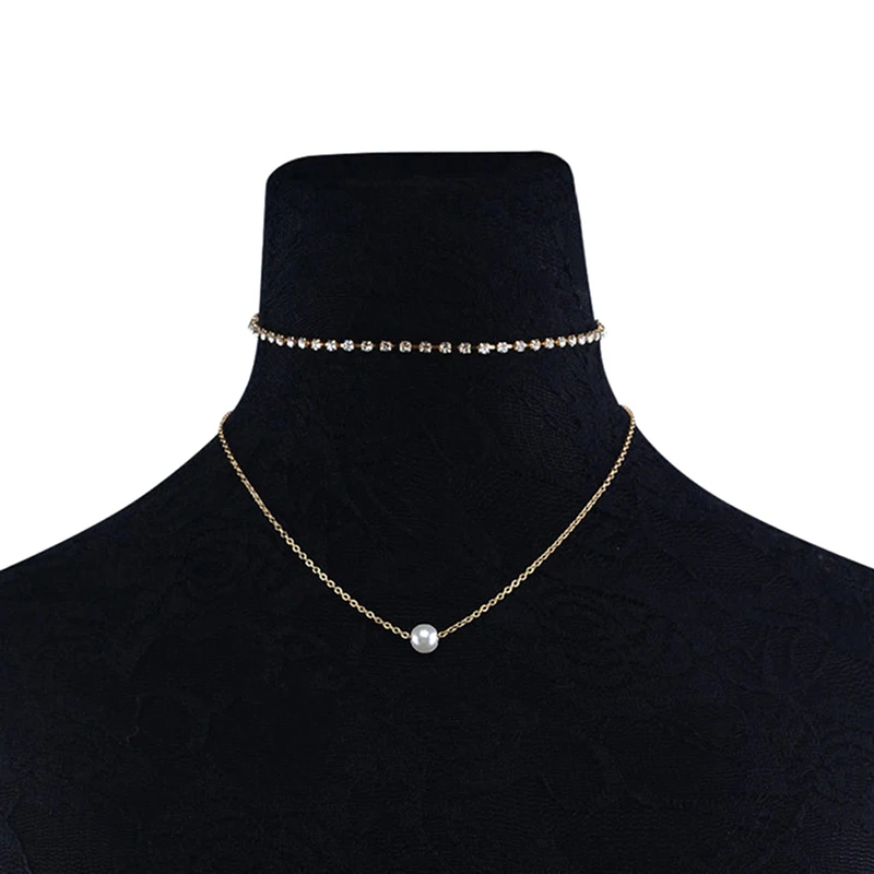 Two Layer Pearl Jewelry Choker Necklace Gold Chain Statement Weeding Pendant & Necklaces For Women Party Jewelry Fashion