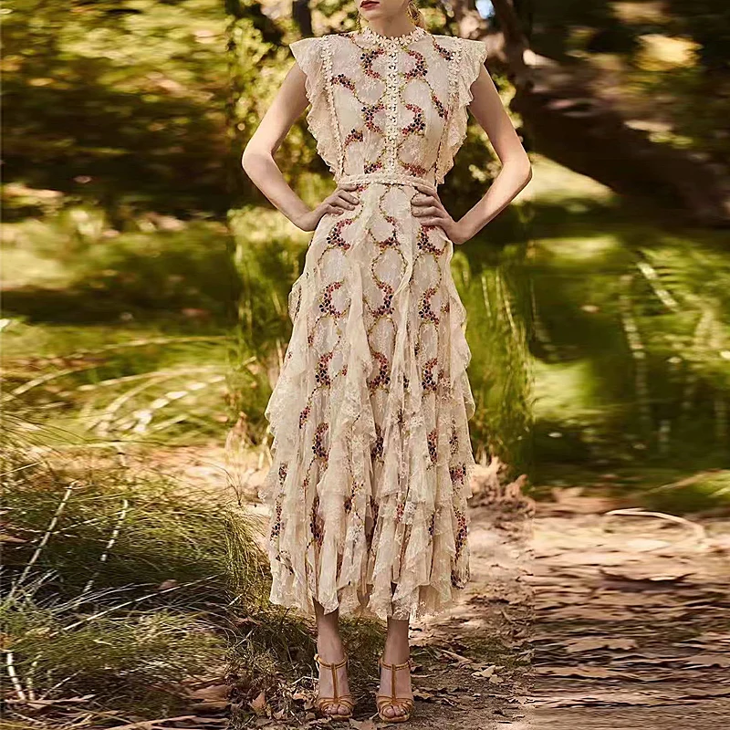 

Long Dress High Quality 2019 Spring Summer New Women Fashion Party Boho Beach Sexy Vintage Elegant Chic Embroidery Lace Dresses