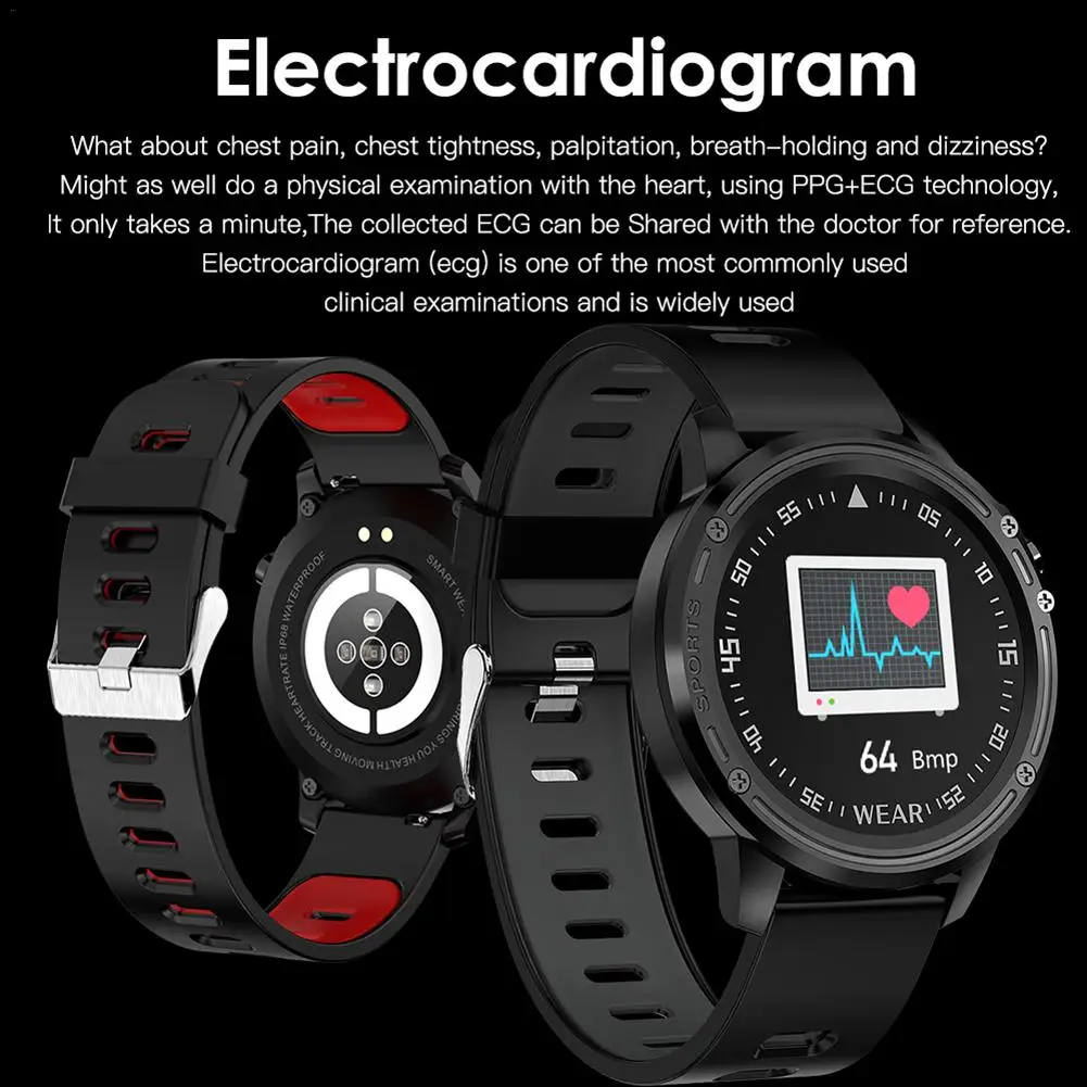 L8 Смарт Браслет спортивные часы IP68 Водонепроницаемый сердечный ритм сенсорный экран Bluetooth часы 1,2 дюймов Full HD круглый экран