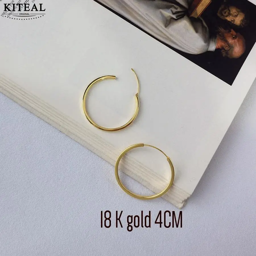 Золотой/Серебряный цвет 925 пробы серебряные серьги-кольца покрытые золотом для женщин и мужчин круглые серьги ювелирные кольца - Окраска металла: gold 4CM
