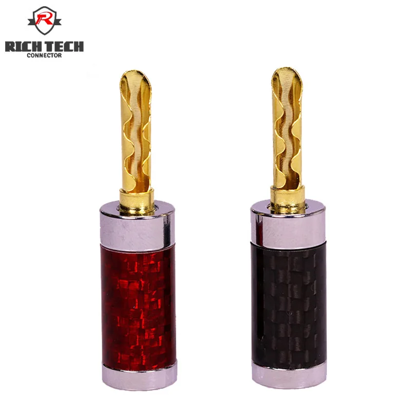 

2pcs/1pair Banana Plug connector gold plated plug+carbon fiber shell 4mm Screw Type Free Soldering Banana connector red+black