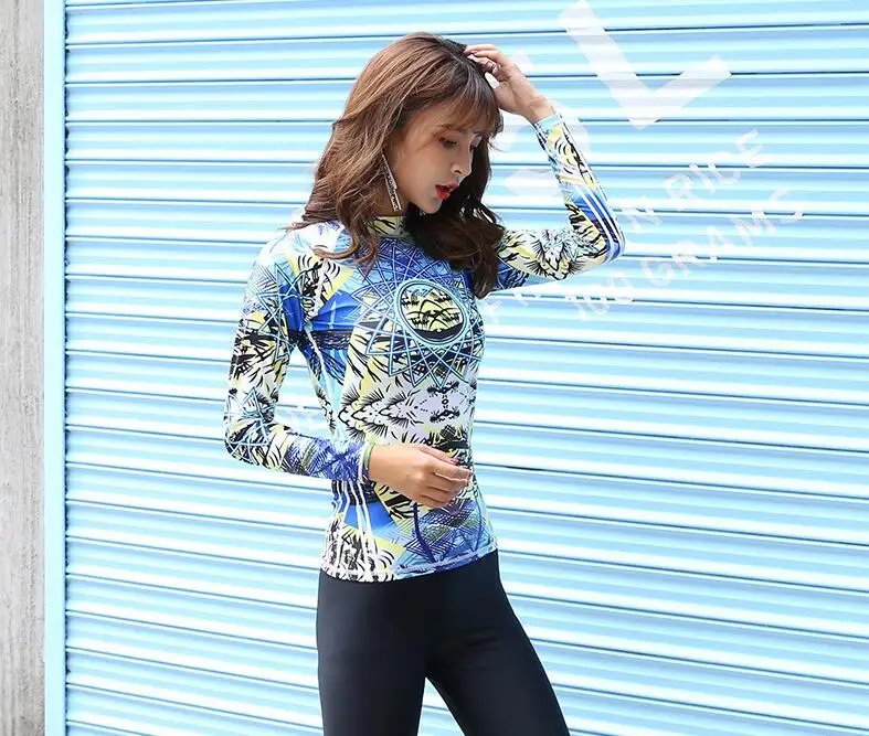Для женщин с длинным рукавом печатных Rashguard UPF 50+ защита от солнца купальники серфинг Кайтсерфинг майка X Большой