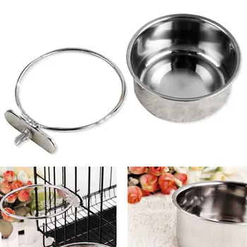 

Hanging-on Bowl Stainless Steel For Pet Dog Cat Food Water Bowl for Crates Cages Dog Parrot Bird Pet