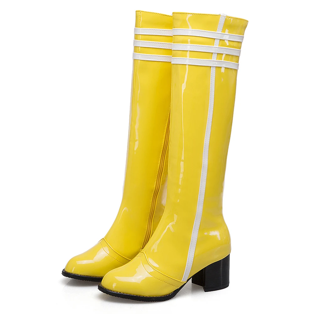 BONJOMARISA/ г. Зимние брендовые непромокаемые сапоги до колена размера плюс 34-48 женская модная обувь из PU искусственной кожи на меху на высоком каблуке Женская водонепроницаемая обувь