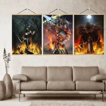 

Game Dark Souls Solid Wood Hanging Scroll Painting High Quality Canvas Print Home Decor Bedroom Wall Poster Modern Unique Gift